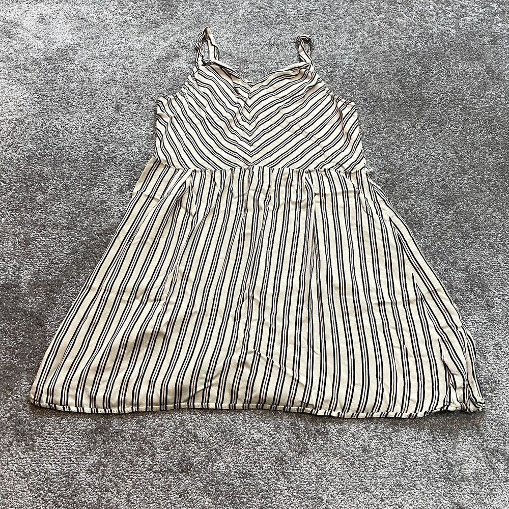A New Day Dress Womens XXL Beige Striped Rayon Knee Length Sleeveless A Line